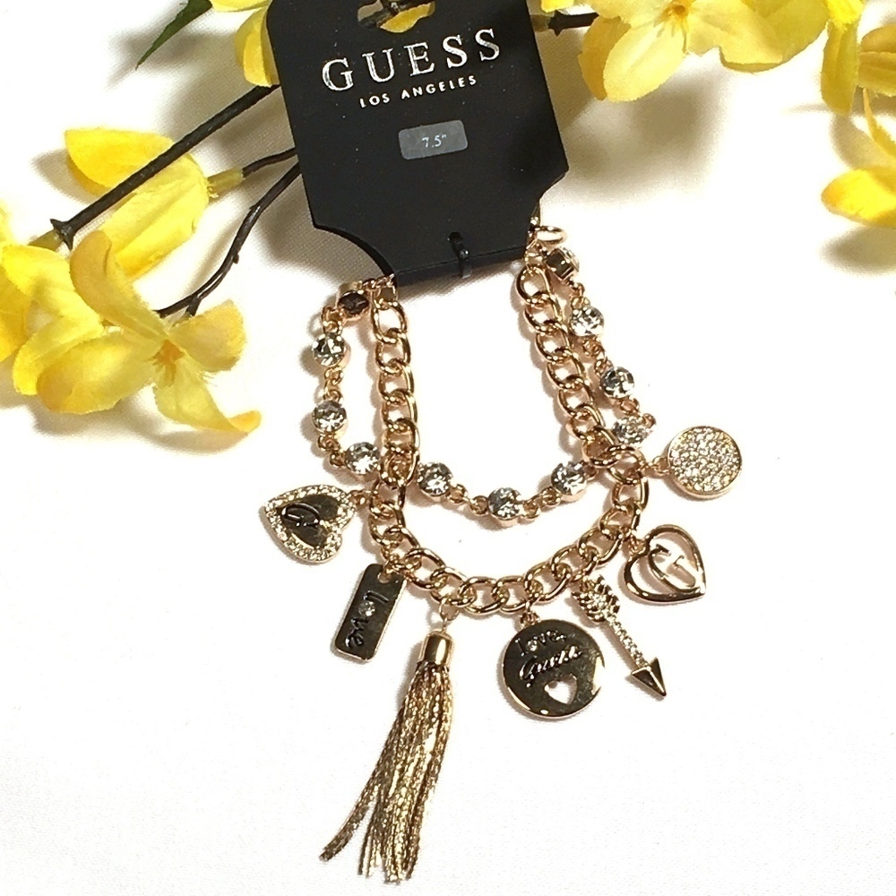 𝅺3/$29! GUESS Charm Bracelet Heart, Arrow, "Love"